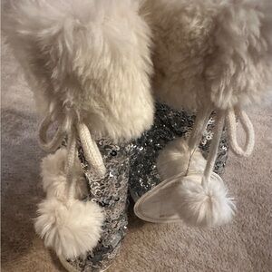 SILVER & WHITE SEQUIN PLUSH BOOTIE - by “BEJEWELED”